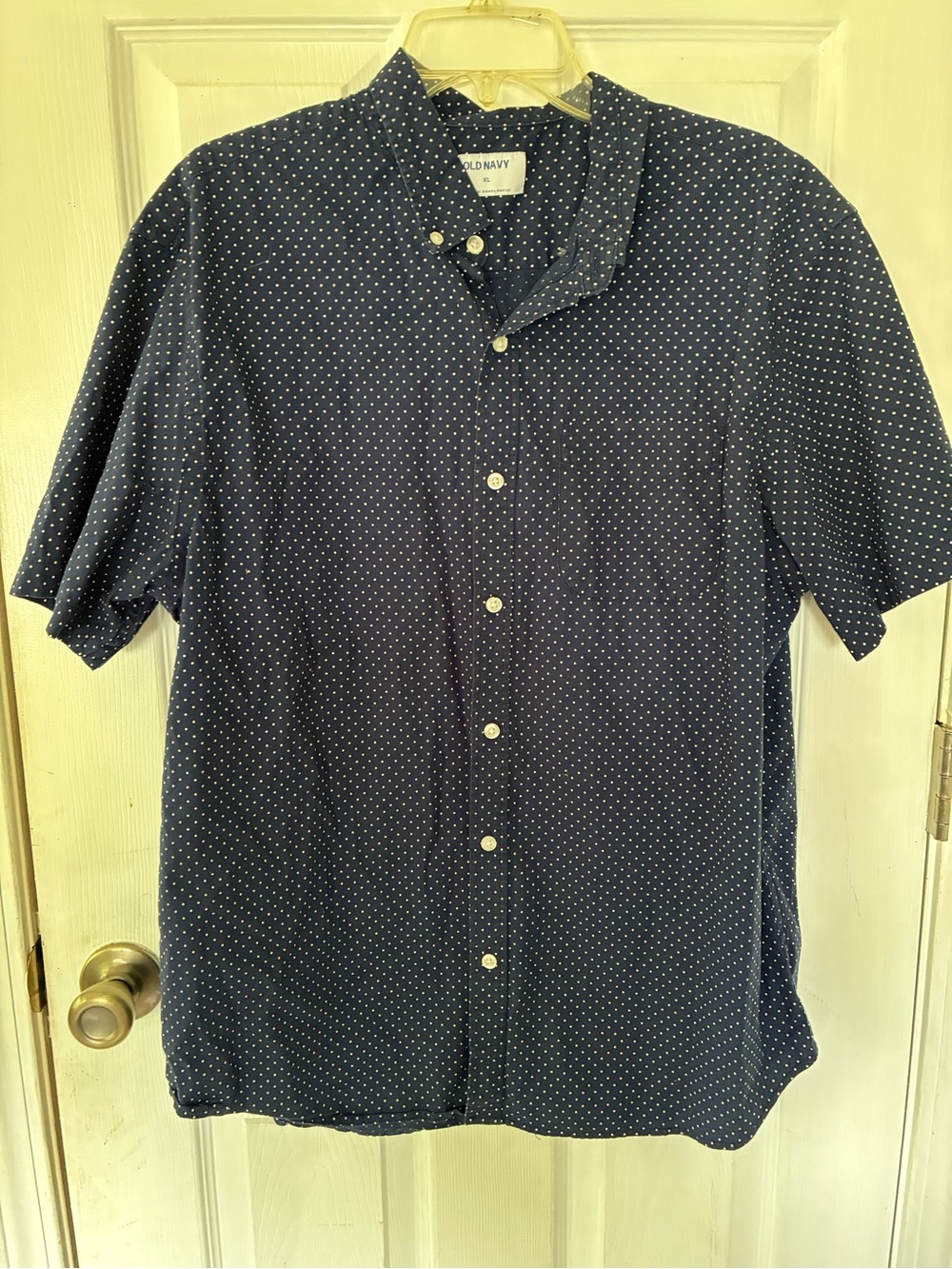 Old Navy Navy Blue Polka Dot Short Sleeve Button-Up Shirt